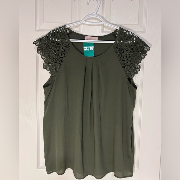 Philosophy plus size olive Green Lace Cap Sleeve floral blouse- size 1X - Picture 5 of 7